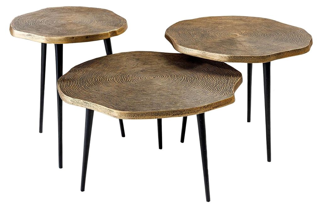 3er Set Beistelltische Organic 60/50/40cm antik Messing Metall Baumstamm