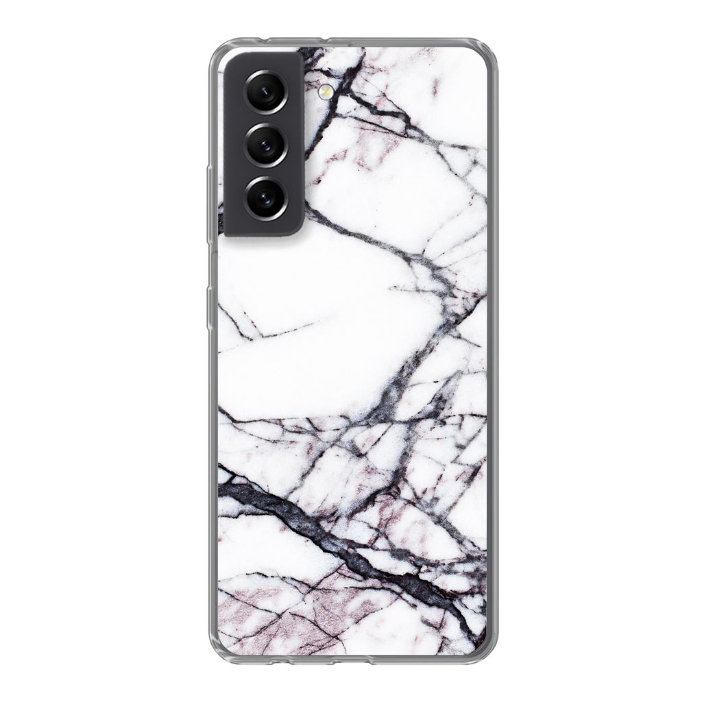 MuchoWow Handyhülle Schutzhülle Hülle für Samsung Galaxy S21 FE Marmor - Weiß - Stein Silikon Softcase Handy Hülle - Mobiltelefonhülle