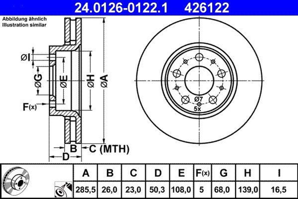 ATE 24.0126-0122.1 Bremsscheibe OE 272403 kompatibel mit S60, S80, V70, XC70