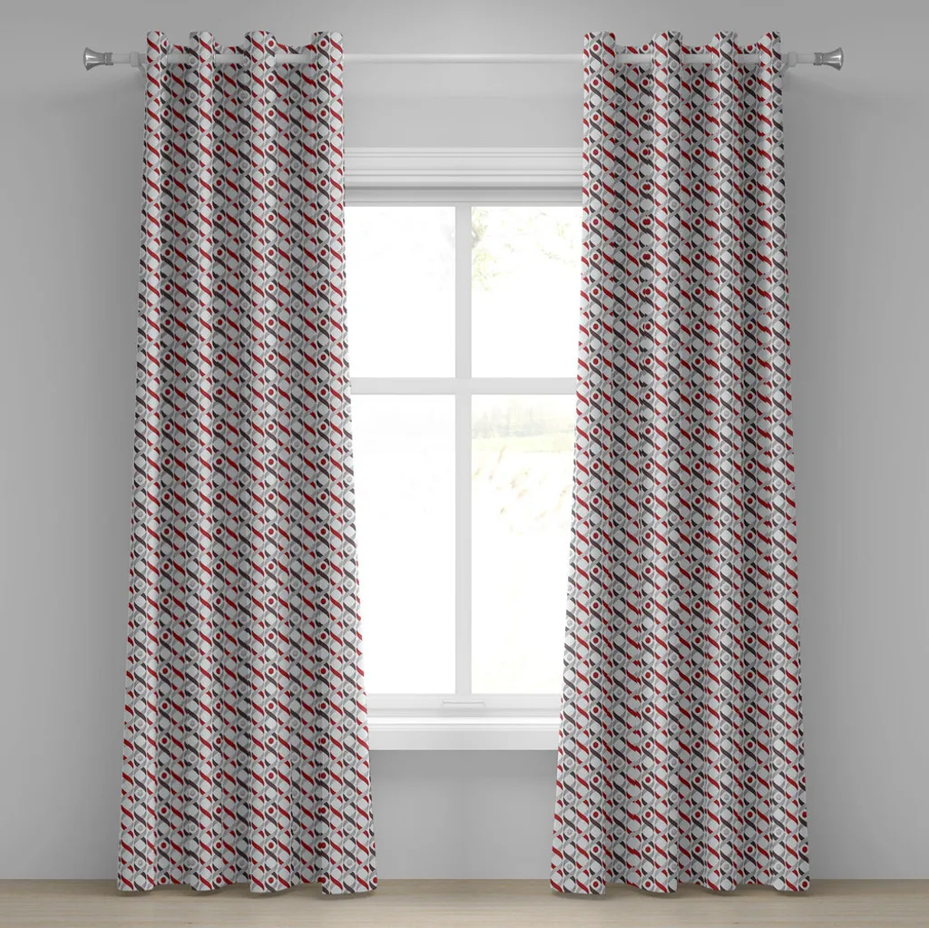 Tenda Decorativa 2 Pannelli 280x245cm - Stile Astratto Grigio e Rosso