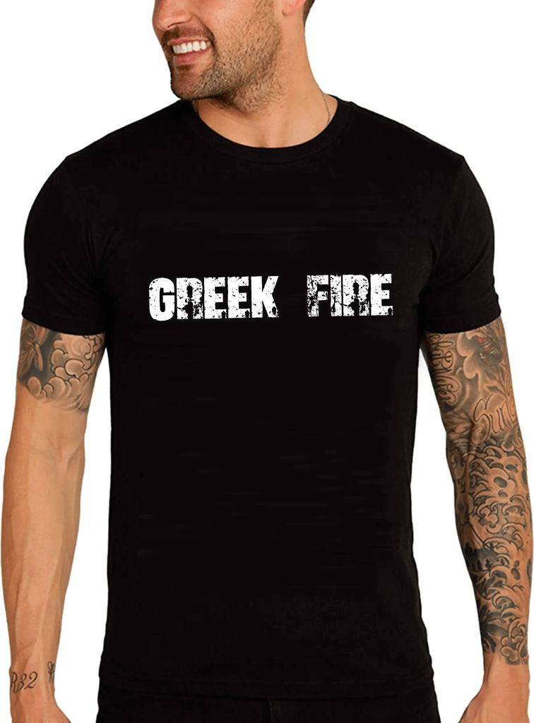 Herren Grafik T-Shirt Griechisches Feuer – Greek Fire – Öko-Verantwortlich Vintage Jahrgang Kurzarm Lustige Druck Geburtstag Geschenk Mann
