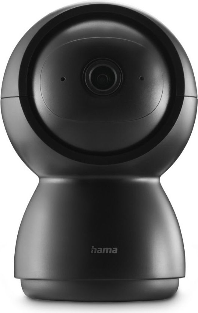 A black Hama indoor surveillance camera with a rotating head is shown against a white background.