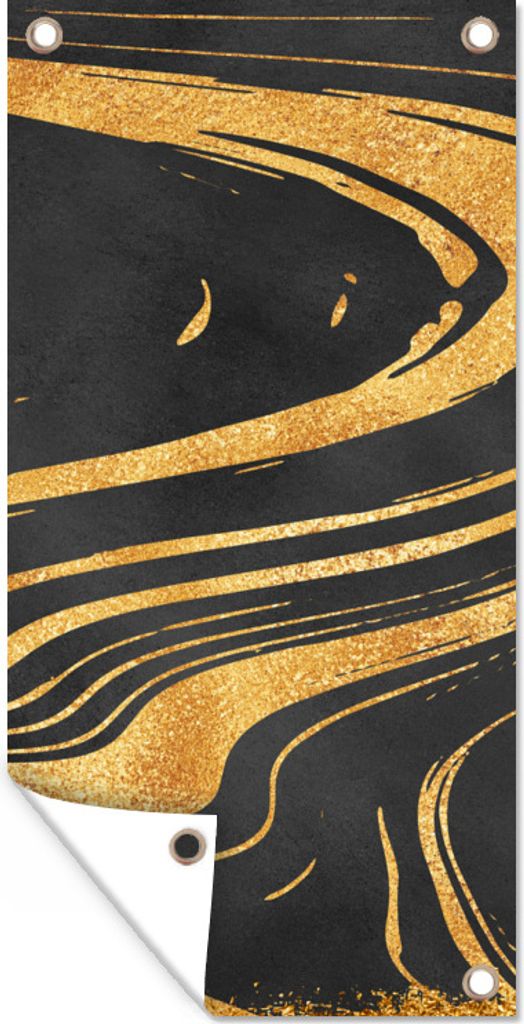 MuchoWow 40x80 cm Outdoor-Poster Gartendeko Sichtschutz Garten Poster für den Garten Marmor - Gold - Schwarz