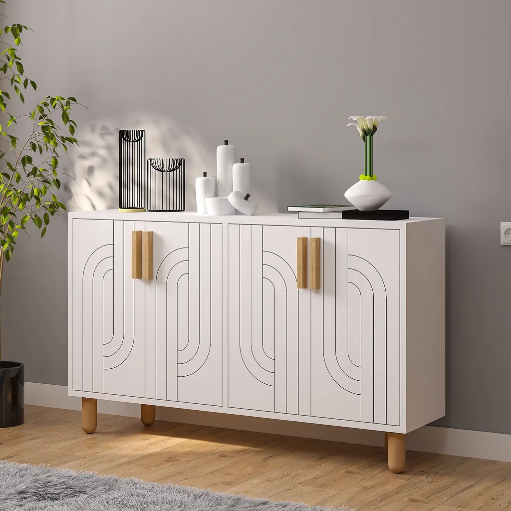 Console de salon blanche 120cm, meuble d'exposition pour décoration chic - 2