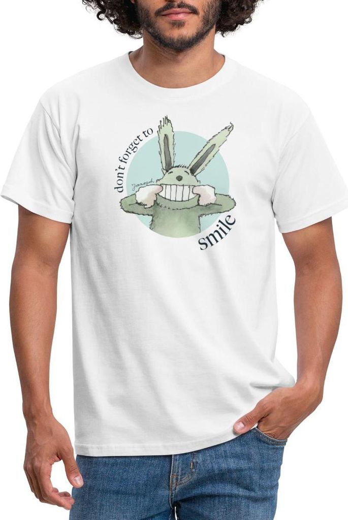 Spreadshirt Janosch Hase Don't Forget To Smile Männer T-Shirt, 4XL, Weiß