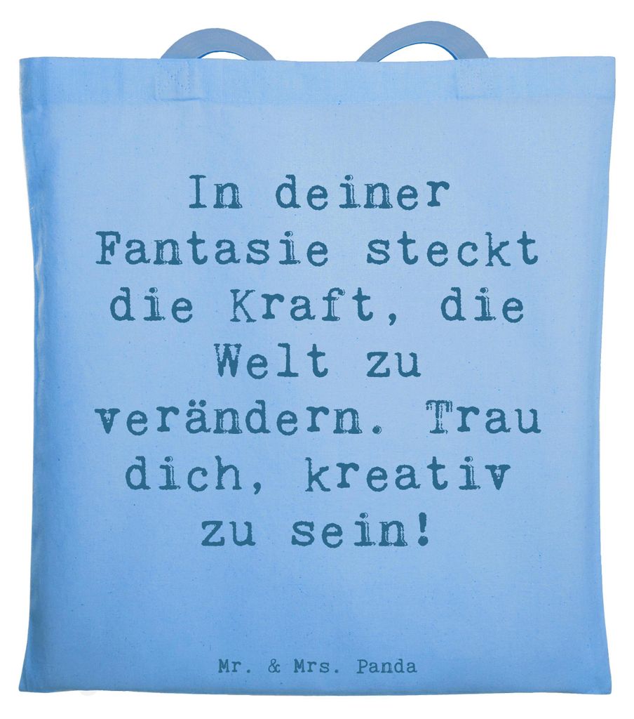 Mr. & Mrs. Panda Tote Bag Spruch Die Freude an der Kreativität entdecken - Sky Blue - Geschenk, Träume, Trost, Einkaufstasche, Magie, Zuversicht,...