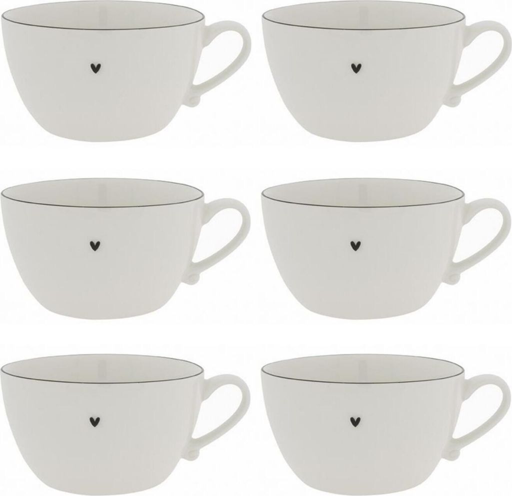 6er Set Suppentassen HEART weiß mit schwarzem Herz D. 15cm Bastion Collections