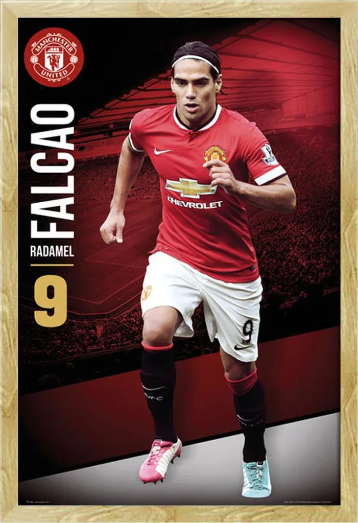 Poster Manchester United Falcao 14/15 con Cornice Shinsuke in Faggio