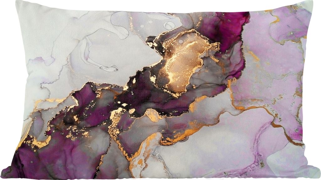 MuchoWow Zierkissen Sofakissen Wohnzimmer Dekokissen 60x40 cm Marmor - Abstrakt - Gold - Lila - Kopfkissen - Polster mit Foto
