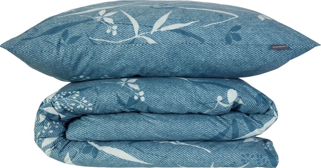 Schiesser Bettwäscheset Kicky | 2-teilig | Floral | Renforcé | 100 % Baumwolle | Reißverschluss | 135x200cm + 80x80cm | Petrol