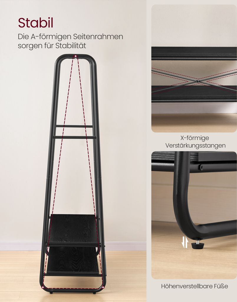 VASAGLE Kleiderständer 2 Ablagen 6 Haken Stahlgestell Produktbild 5
