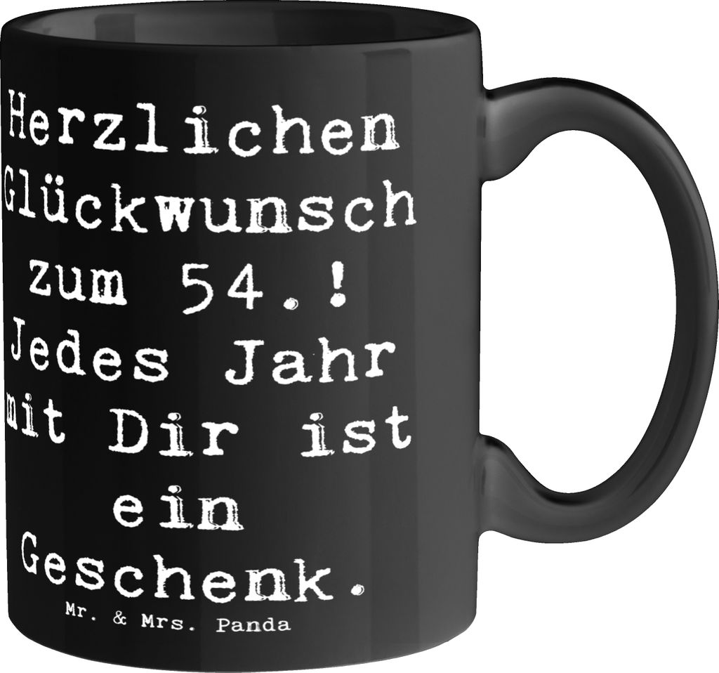 Mr. & Mrs. Panda Tasse Spruch 54. Geburtstag - Schwarz - Geschenk, Feiern, Dankbarkeit, Teetasse, Trinkbecher, Happy Birthday, Alter, Kaffeebecher,...