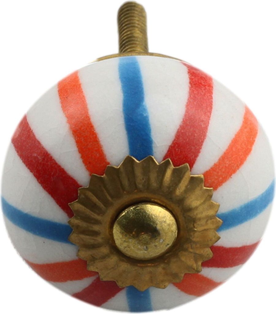 Möbelknauf aus Keramik Shabby Chic - Streifen - orange-rot-blau