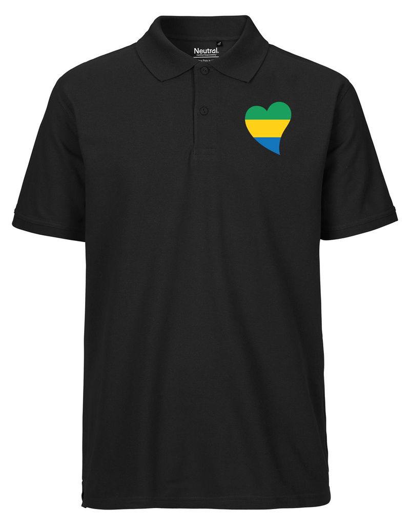 Huuraa Herren Polo Shirt Gabun Flagge Herz 3XL Black Bio Baumwolle Fairtrade Poloshirt Geschenkidee