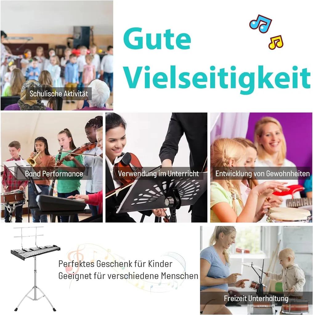 Xylophone 32 Notes Percussion avec Support Réglable et Pad de 20cm - 5