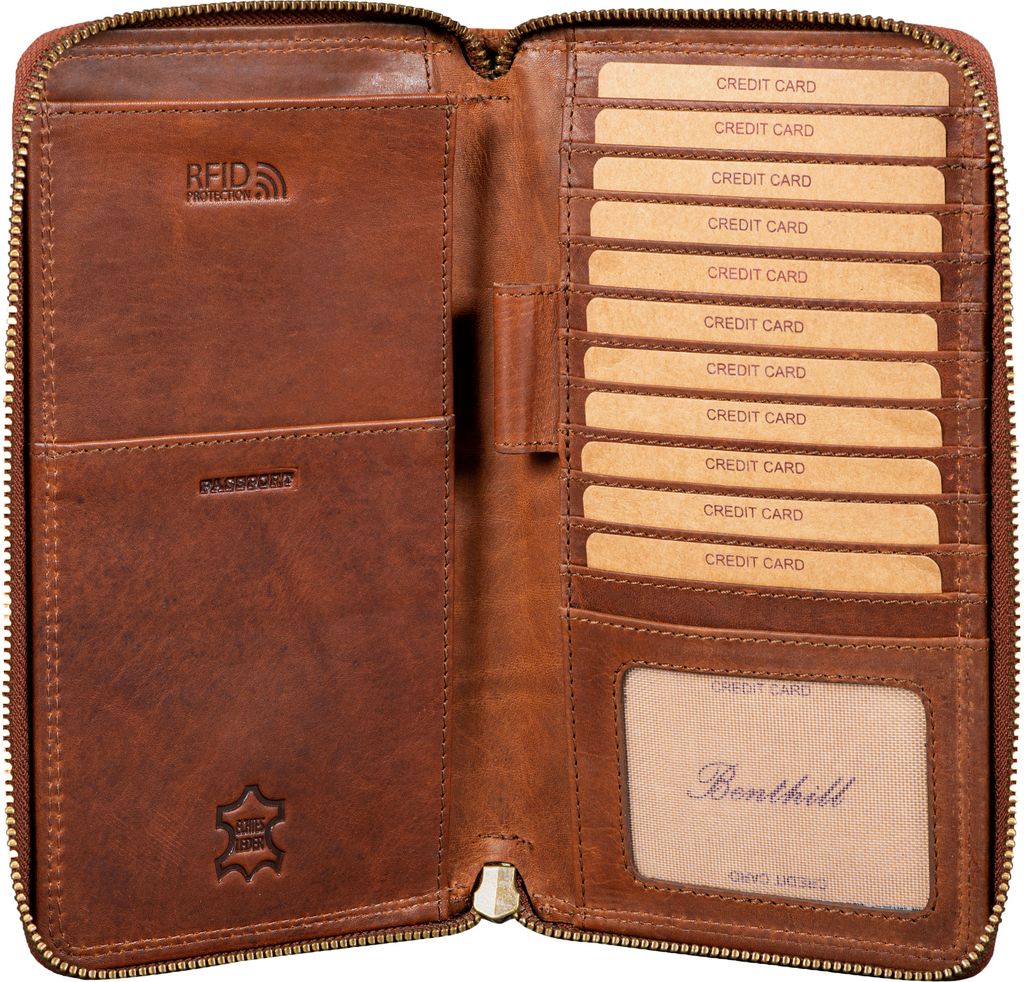 Benthill Reisebrieftasche aus echtem Leder - Travel Wallet / Dokumententasche - Organizer - RFID Große Echt-Leder Geldbörse