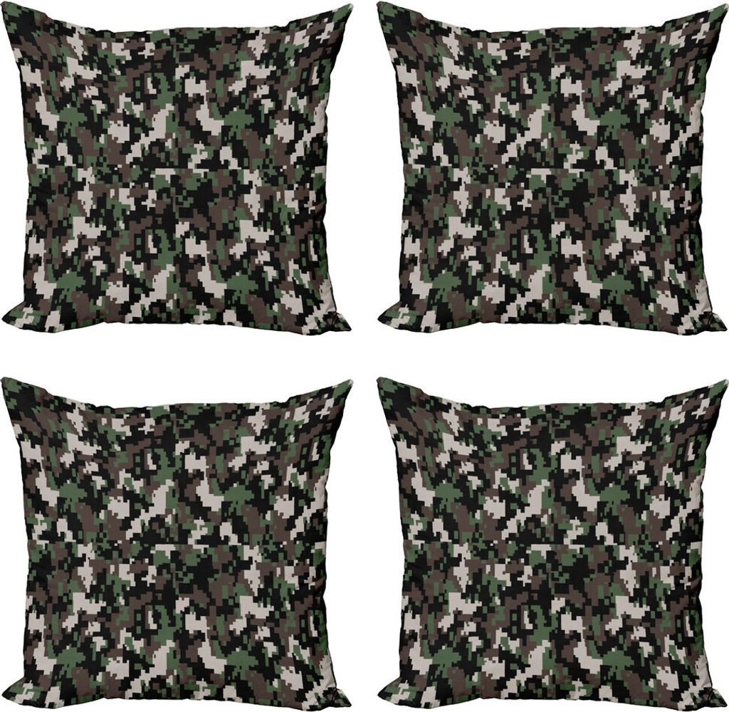 ABAKUHAUS Camo Kissenbezug Set (4 Stück), Pixelig Digital-Zusammenfassung, Moderner Doppelseitiger Digitaldruck, 40 cm x 40 cm, Armee-Grün Beige ...