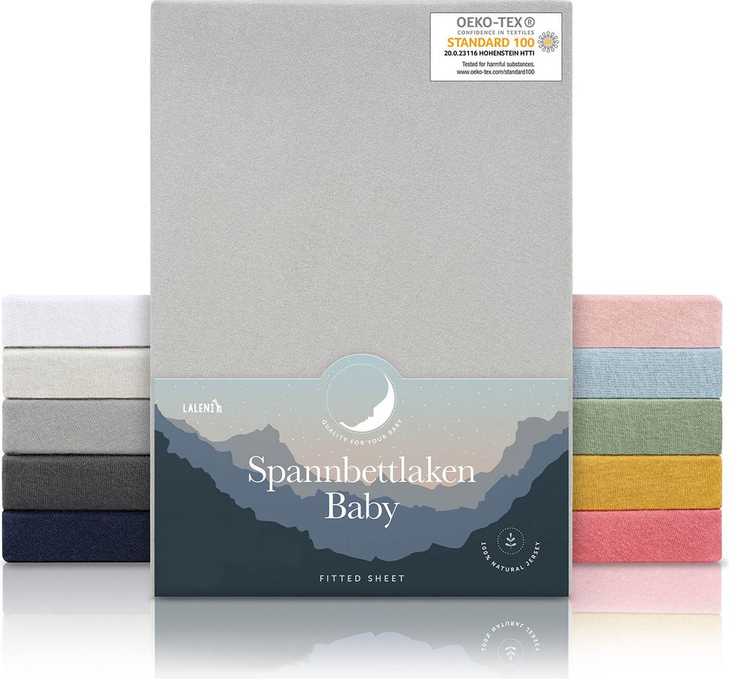 Laleni Spannbettlaken Babybett Kinderbett 60x120-70x140 cm - , 100% Baumwolle, atmungsaktives Spannbetttuch Jersey Baby, 135 g/m², Moonlight Grey ...