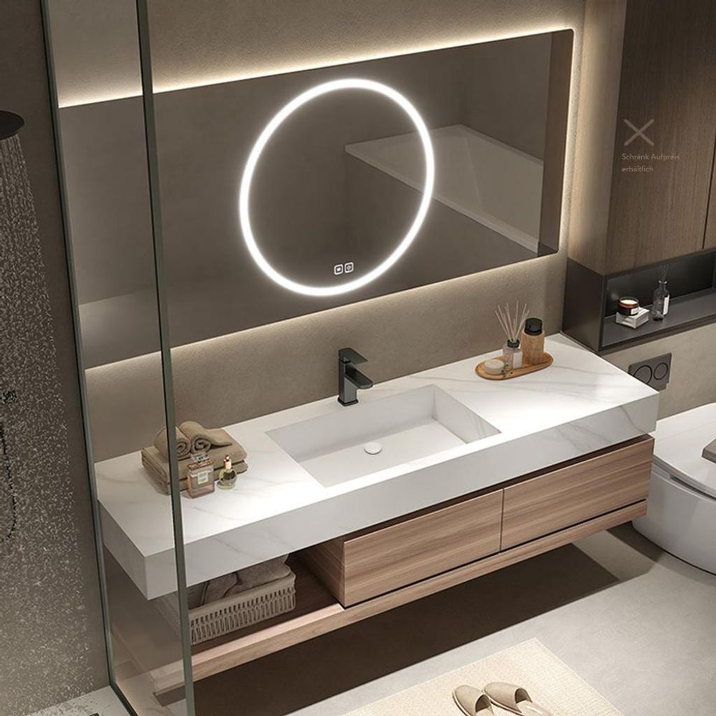 Sinterstein Waschbecken mit Schublade und Ablage – Moderne Produktbild 
