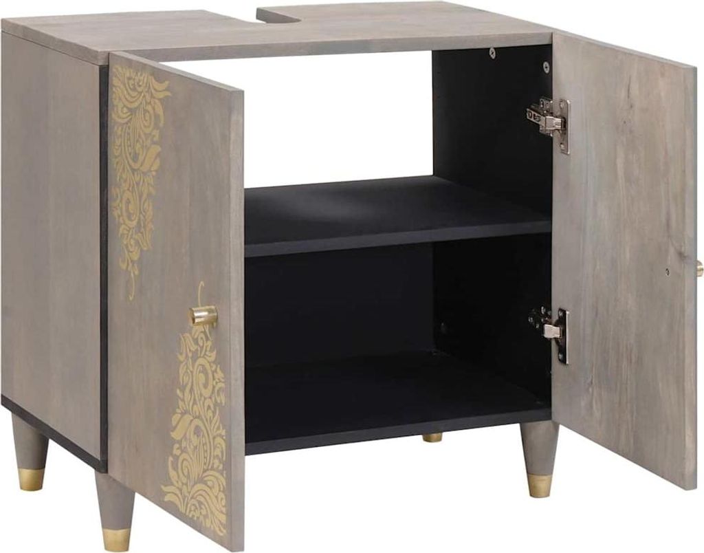 vidaXL Waschbeckenunterschrank Grau 62 x 33 x 58 cm Massivholz Mango