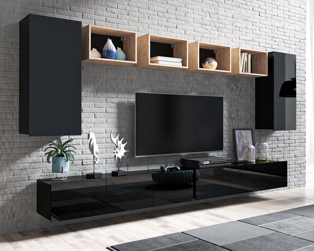 AX LIVING Möbel für Wohnzimmer Kossana 35 Design Goldene Eiche/Schwarz