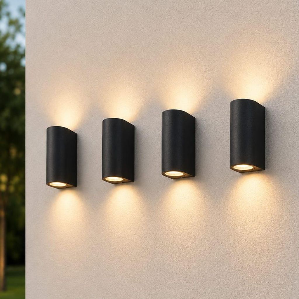 4er Set hoftronic LED-Wandleuchte Douglas IP44 Dimmbar Up & Down Licht Schwarz GU10