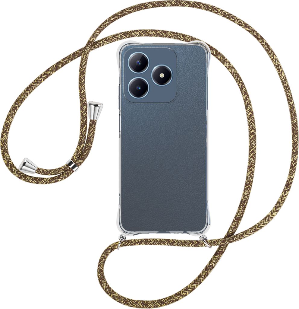 Handykette Backcover-Schutzhülle mit Band (Metall silberfarben) für Realme C63 4G - braun+beige