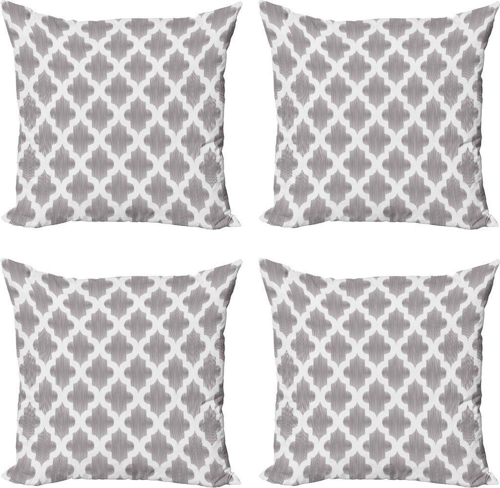 ABAKUHAUS Grau und Weiß Kissenbezug Set (4 Stück), geometrische Damast, Moderner Doppelseitiger Digitaldruck, 45 cm x 45 cm, Dimgrey Weiß