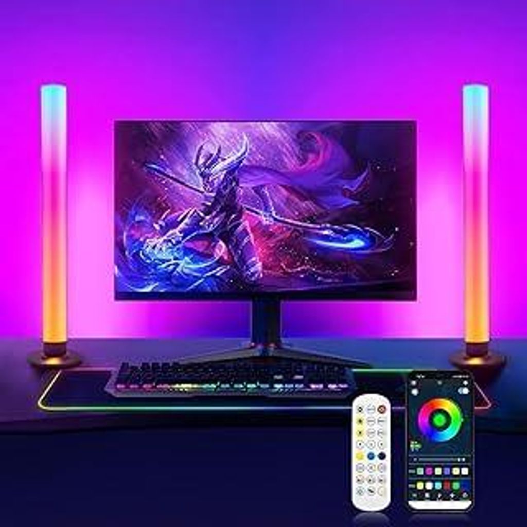 Smart LED Lightbar 2er Set, RGB Lampe TV Hintergrundbeleuchtung mit Multi-Modi und Dimmbare, Gaming LED Beleuchtung Sync mit Musik, APP und Fernbed...