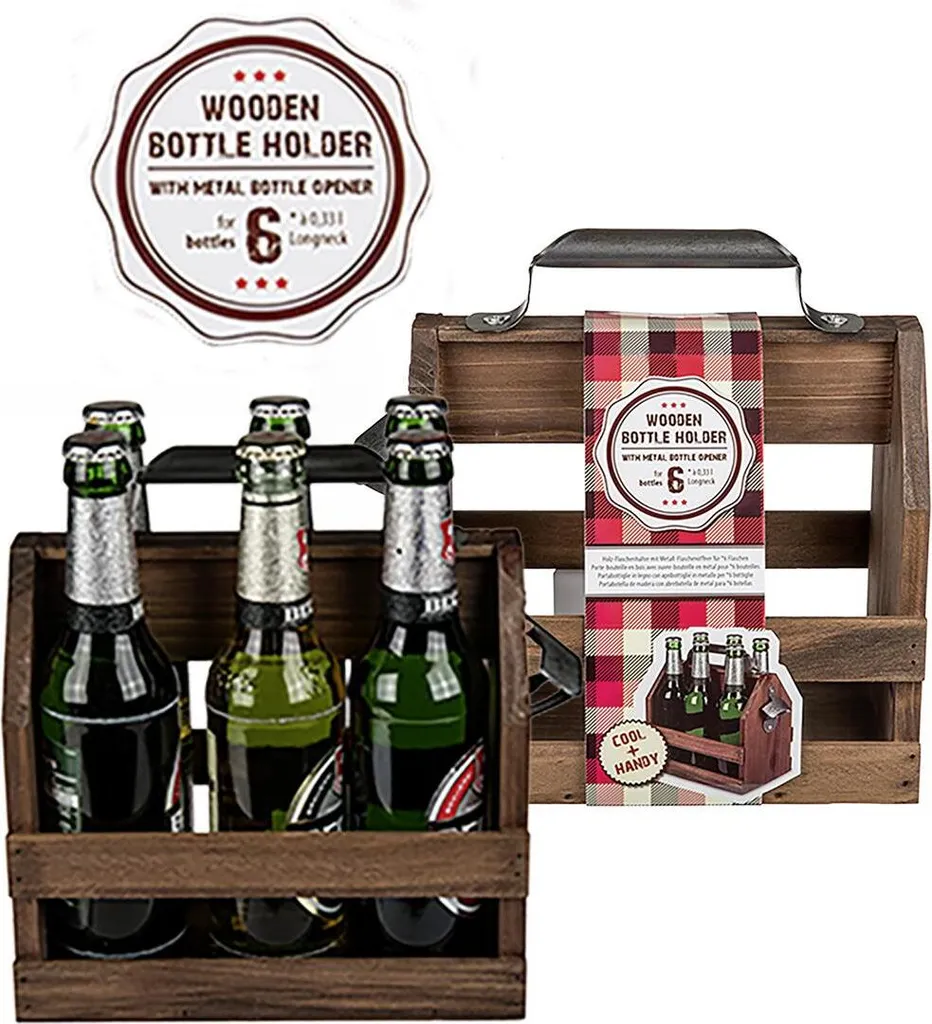 Portabottiglie Legno Chiaro con Apribottiglie Metallo - Stile Nordico