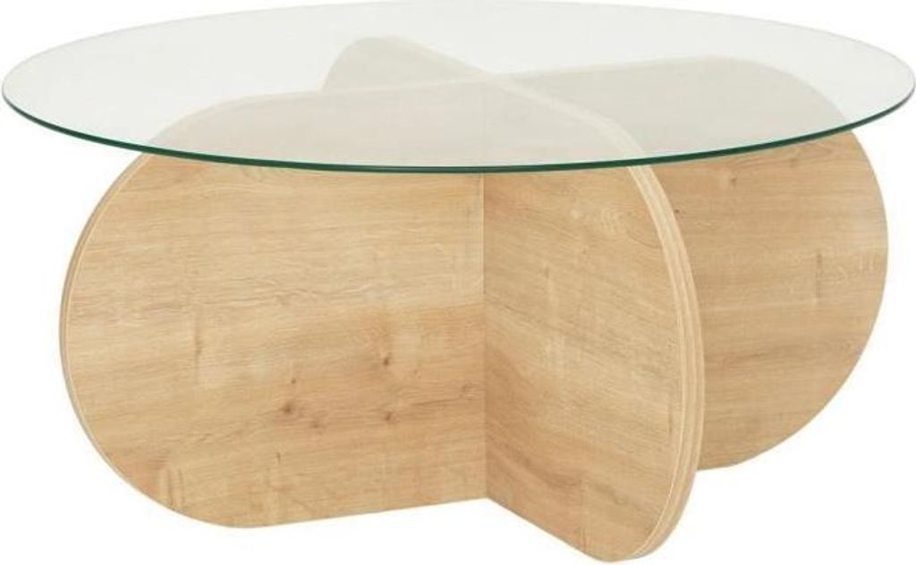 Couchtisch Glas BUBBLE, Rund, Chene Saphir, 75 x 75 x 35 cm, Gehärtetes Glas, Melaminbeschichtete Spanplatte