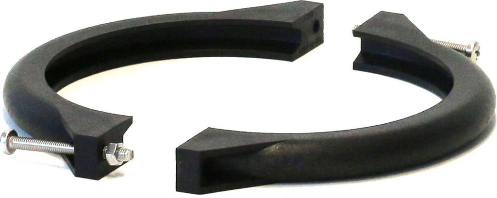 Two black rubber rings with metal fasteners, likely for a filter system.
