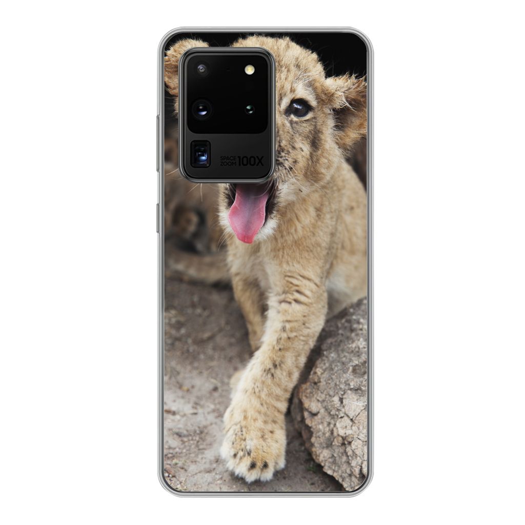 MuchoWow Handyhülle Schutzhülle Hülle für Samsung Galaxy S20 Ultra Jungtier - Löwen - Niedlich Silikon Softcase Handy Hülle - Karteninhaber