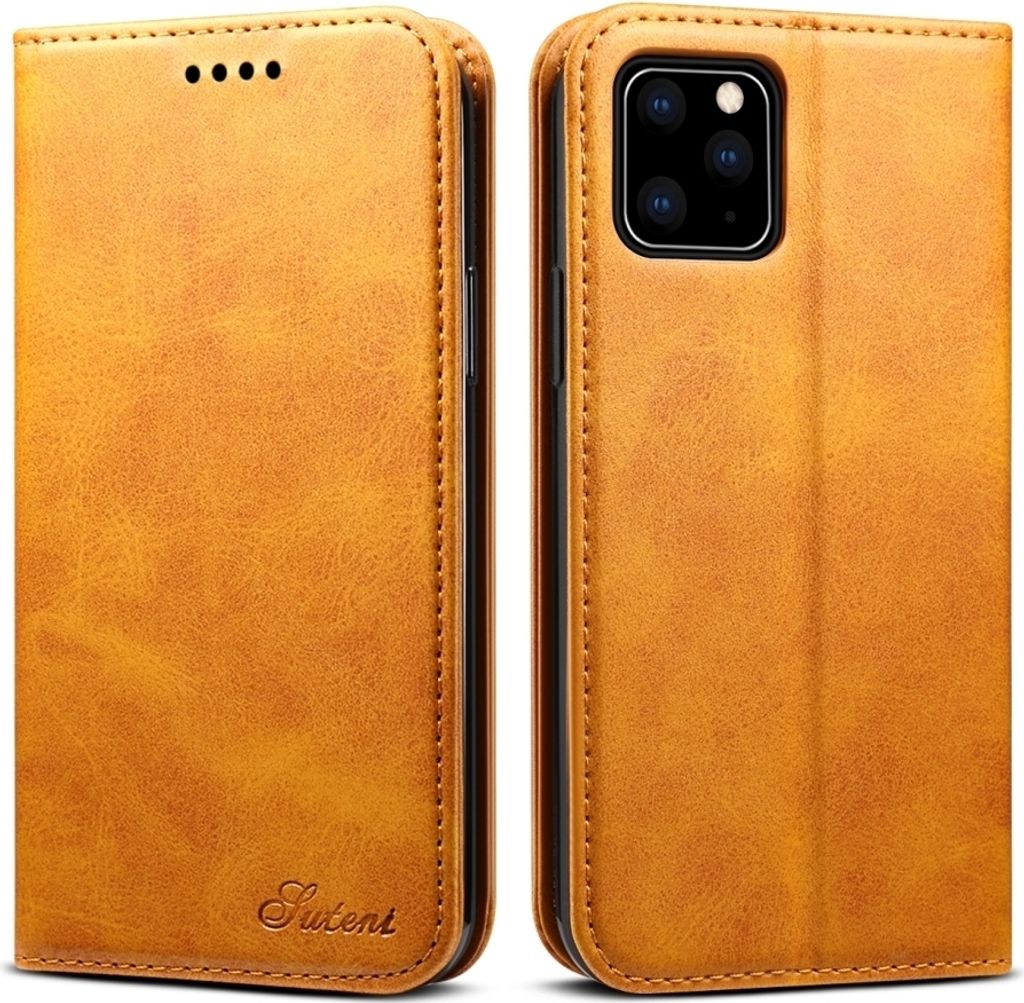 Suteni Art iPhone 11 Hülle Klapphülle Geldbörse - Cognac
