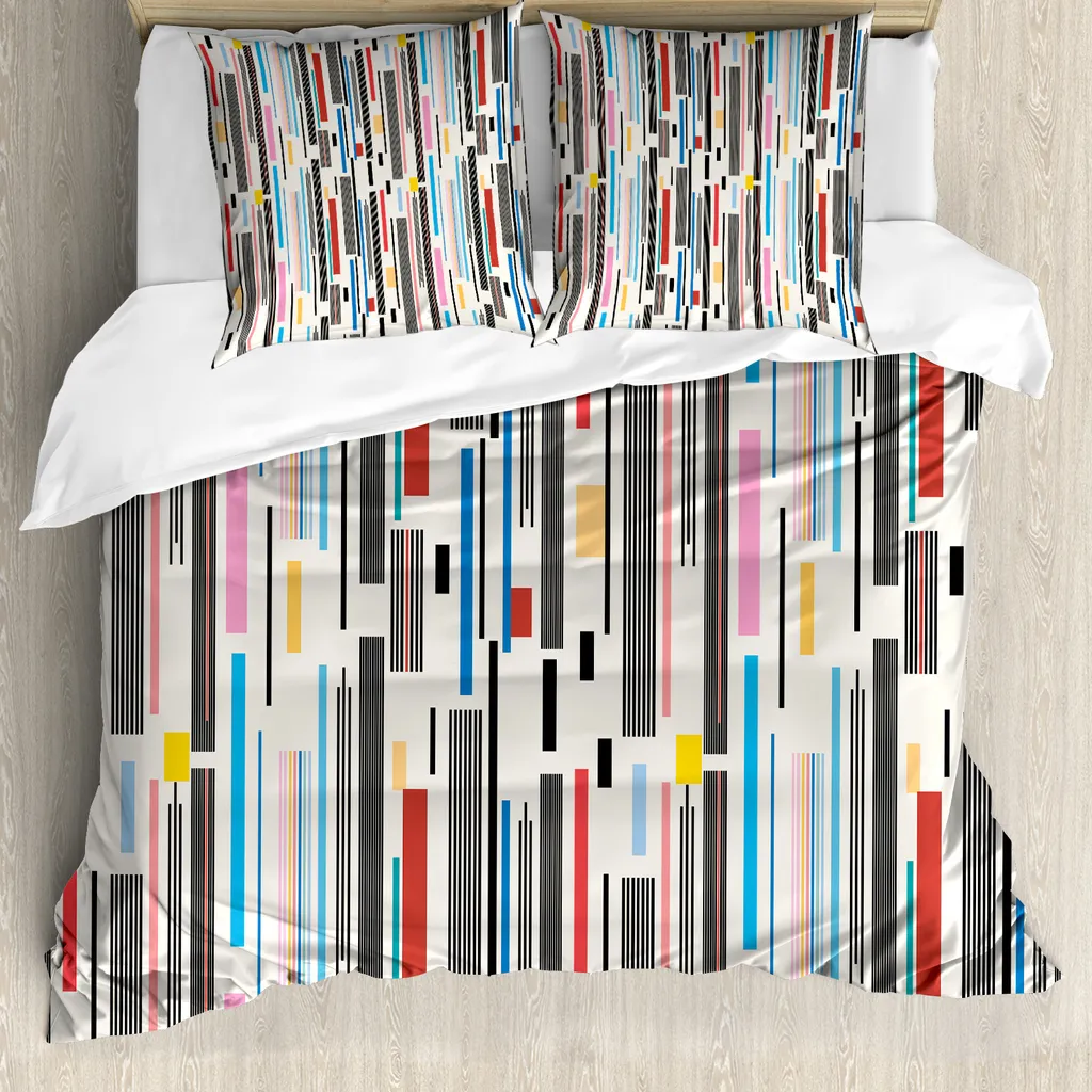 ABAKUHAUS Copripiumino astratto, a righe, antiacaro, adatto a chi soffre di allergie, con federe, 155 cm x 220 cm - 80 x 80 cm, multicolore