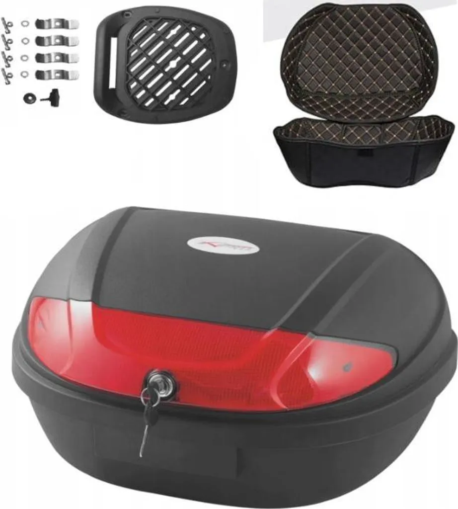 Top Case Moto 48L Grande Capacité 2 Casques avec Intérieur Doublé