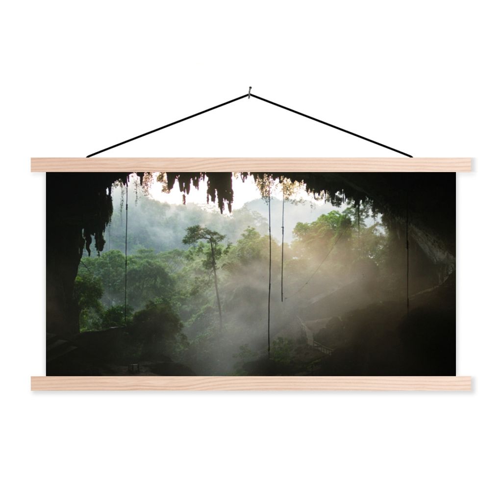 MuchoWow Textilposter Blick aus einer Höhle in Borneo 60x30 cm mit holzfarbenen Rahmen - Dekoration