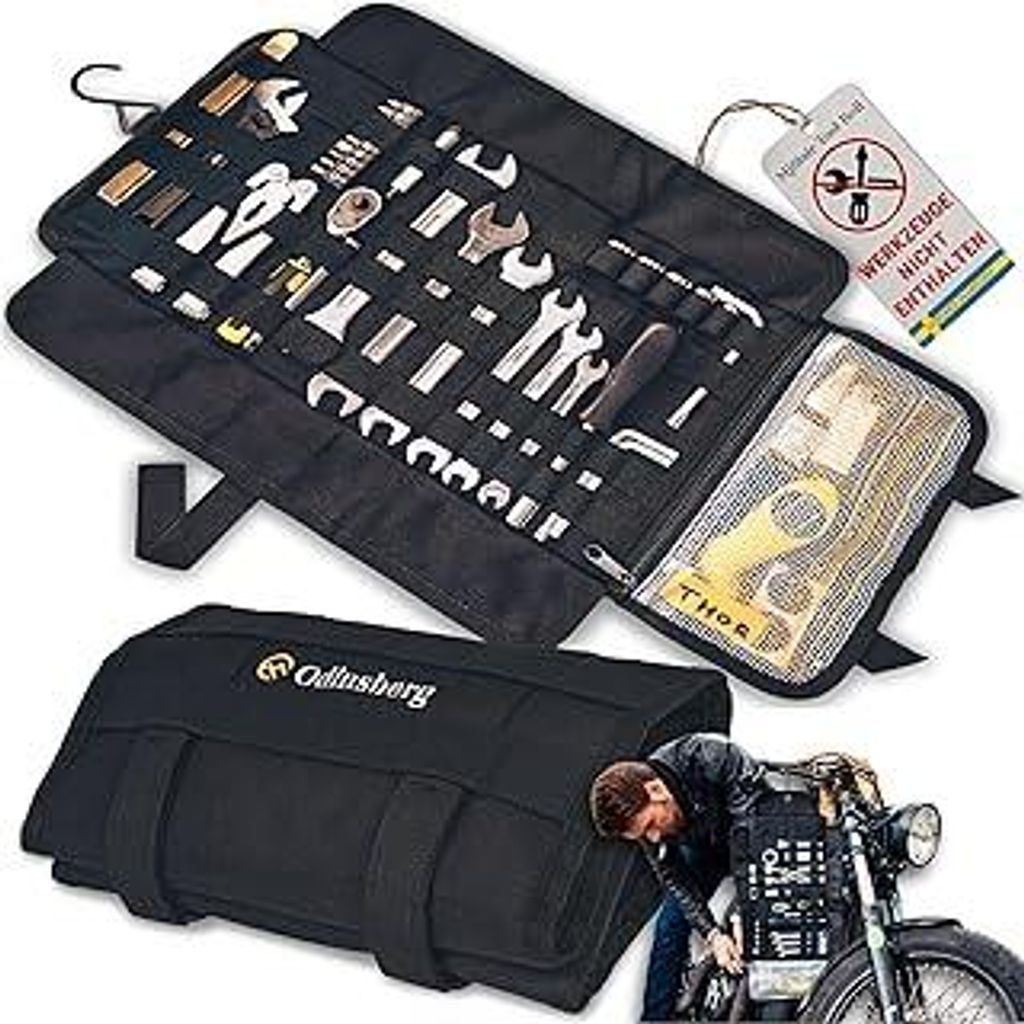 Odinsberg Heavy Duty Tool Roll Werkzeugrolle für Motorrad - Werkzeugtasche ohne Inhalt mit Taktischem MOLLE System, 56 elastische Schleifen und In...