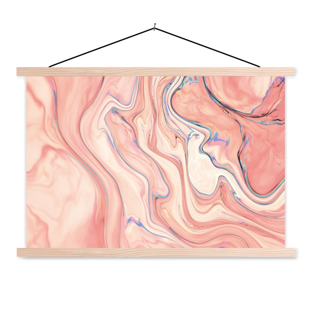 MuchoWow Textilposter Marmor - Pastell - Rosa - Blau - Marmoroptik - Abstrakt 60x40 cm mit holzfarbenen Rahmen - Bilder