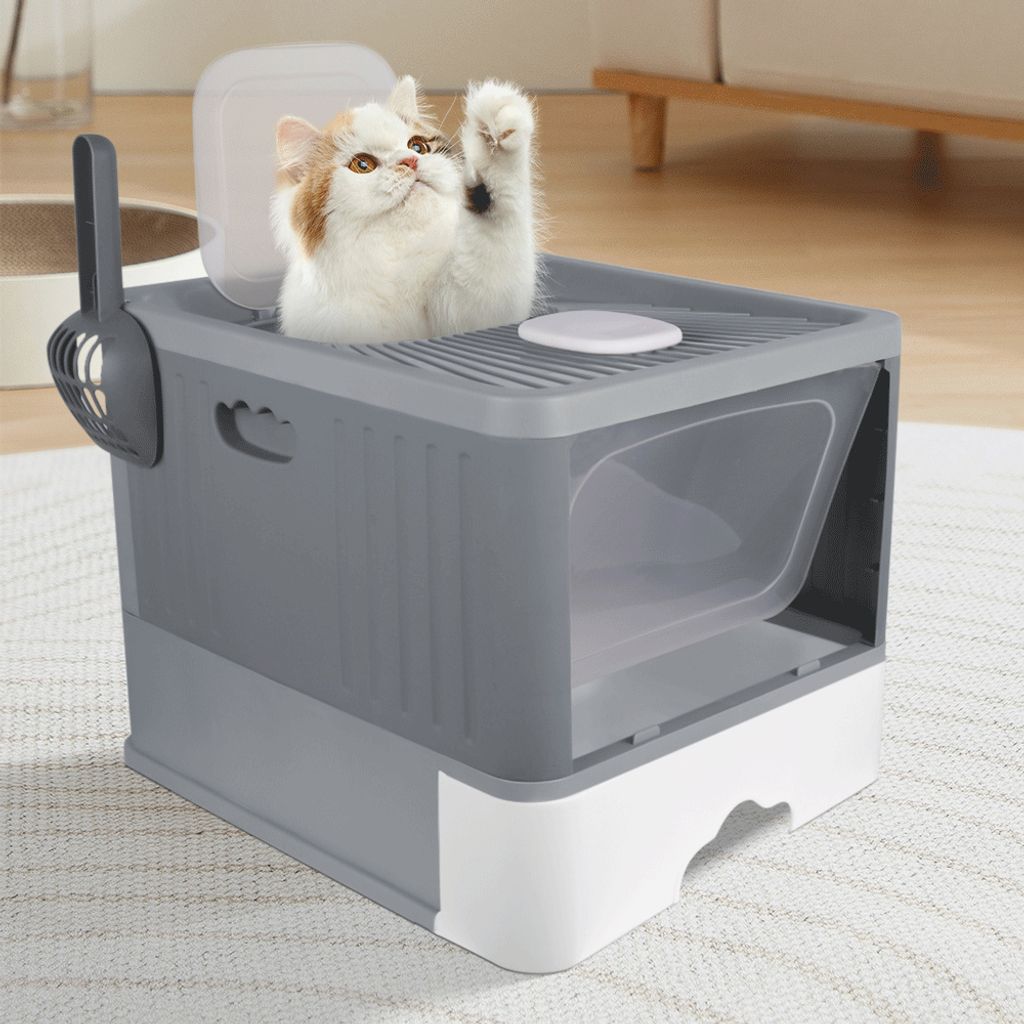 Katzentoilette mit UV Sterilisation,Groß Katzenklo mit Ausziehbares Tablett,Katzen Toiletten Geschlossen,Geruchskontrolle,Ausgang oben 48x37x38cm ...