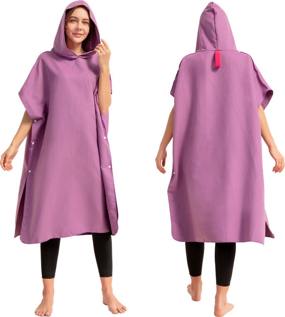 Mikrofaser Surf Wechsel Handtuch, Schnelltrocknen, Poncho Robe mit Kapuze, Strand Bademantel, Neoprenanzug Wickeltuch,Helles Lila