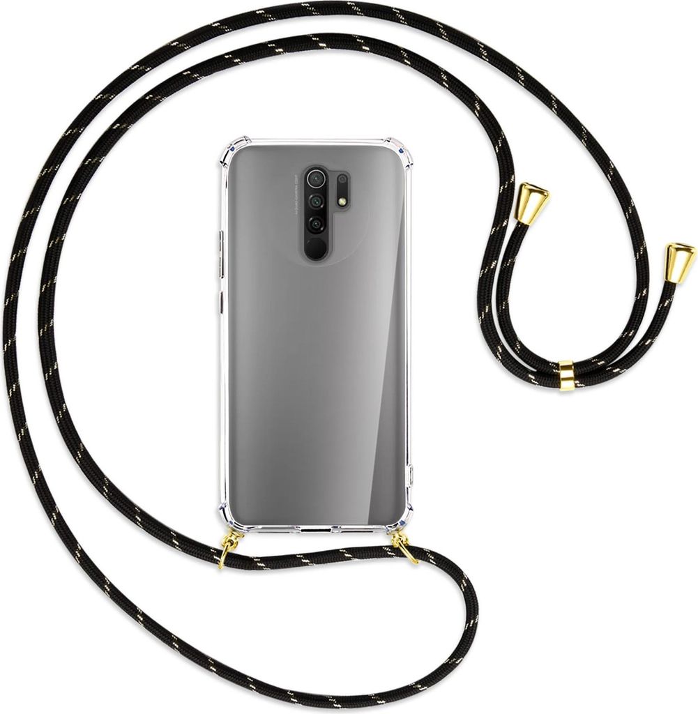 Handykette Backcover-Schutzhülle mit Band (Metall goldfarben) für Xiaomi Redmi 9 - schwarz/gold