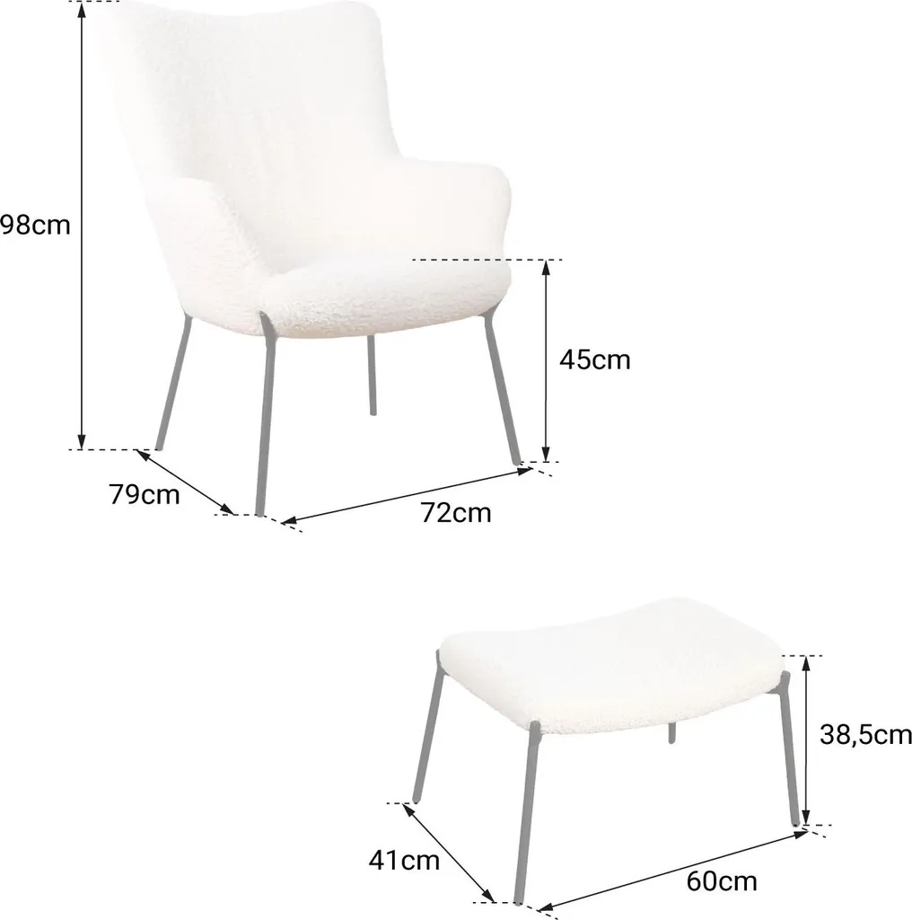 Fauteuil bouclette blanc cassé avec pouf assorti EIRA - Texture Douceur - 7