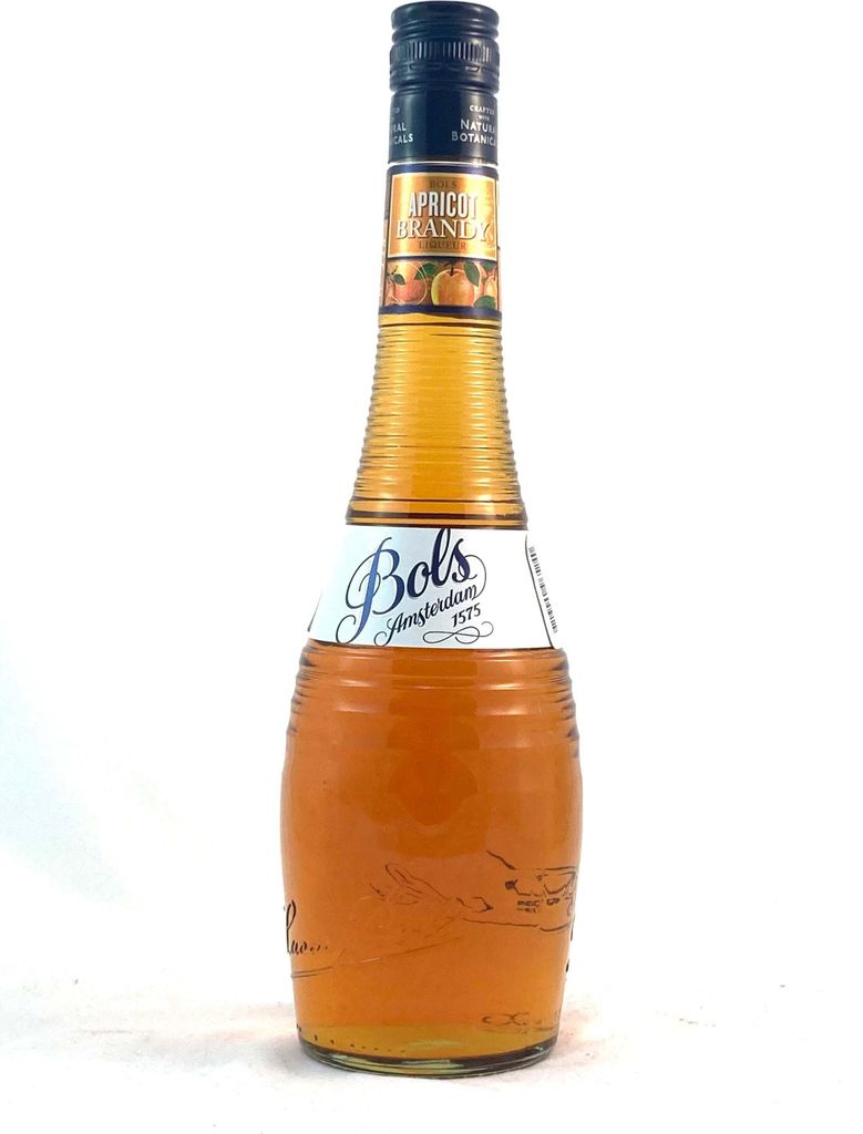 A bottle of Bols Apricot Brandy liqueur against a white background.
