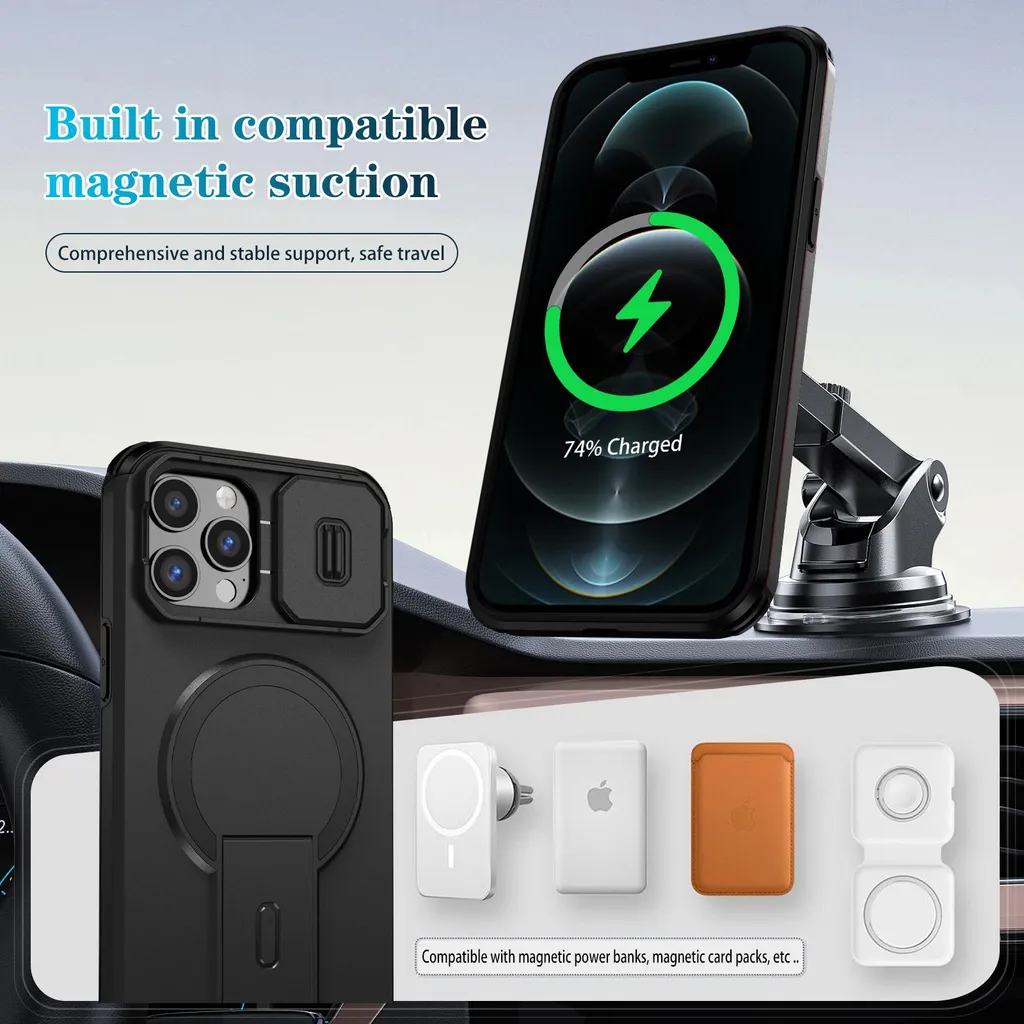 Cover iPhone 12 Pro Max Nera con Supporto e Protezione Fotocamera - 3