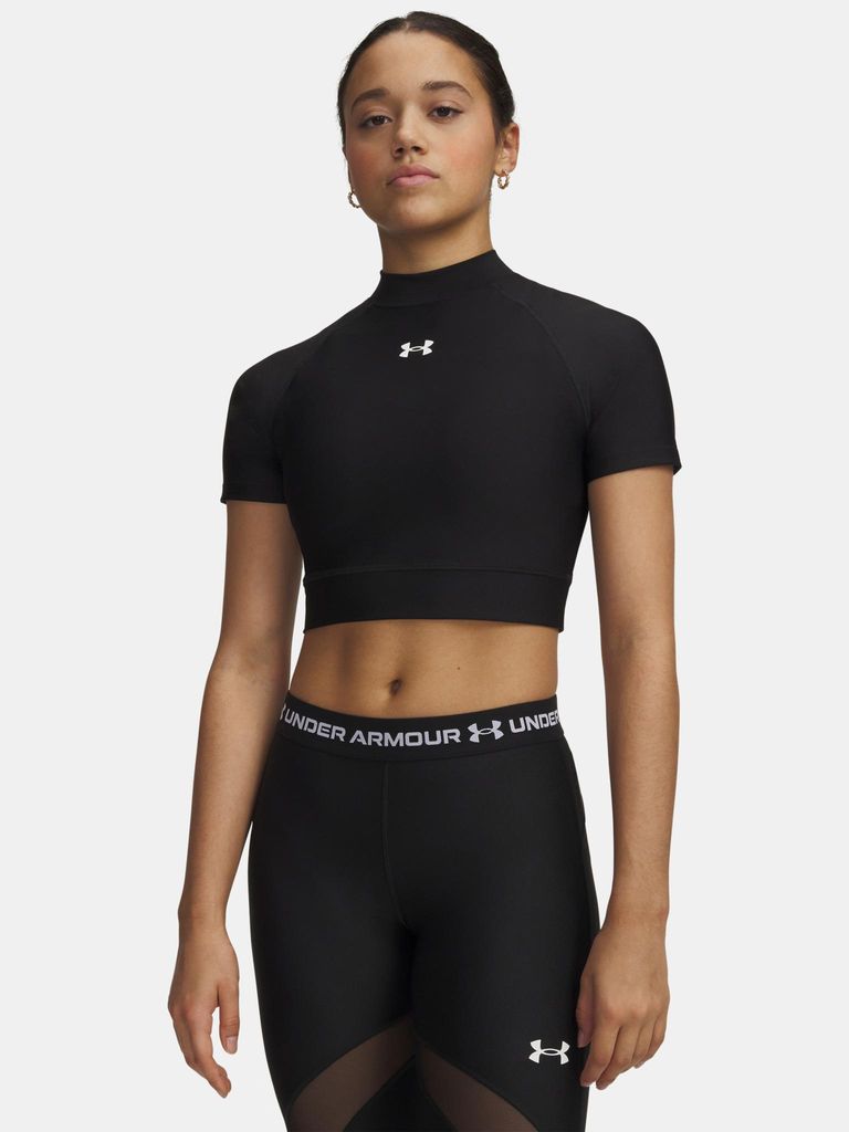 Under Armour HeatGear Crop Mock SS-BLK Damen-T-Shirt SM