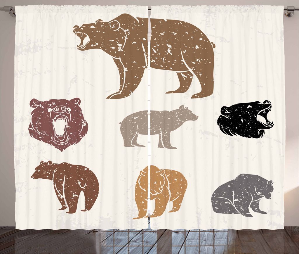 ABAKUHAUS Bär Rustikaler Vorhang, Grunge Retro-Set Knurren, Wohnzimmer Universalband Gardinen mit Schlaufen und Haken, 280 x 175 cm, Mehrfarbig