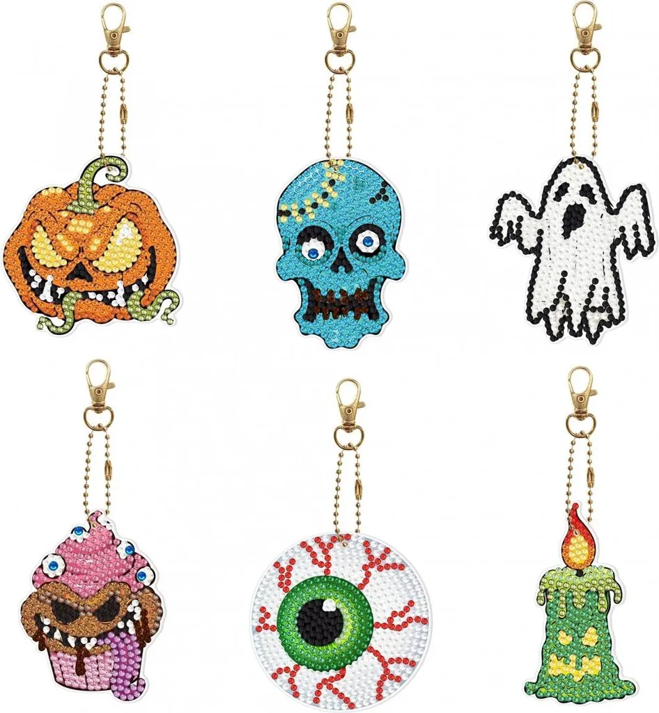 Kit Creativo Halloween per Bambini - 6 Portachiavi Diamanti Fai da Te