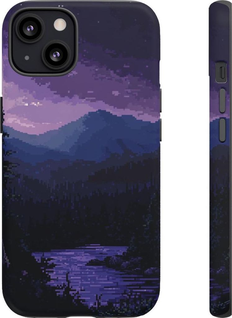 Pixel-Art-Nachtlandschaft mit Mond und Fluss – Hülle Kompatibel mit iPhone 13