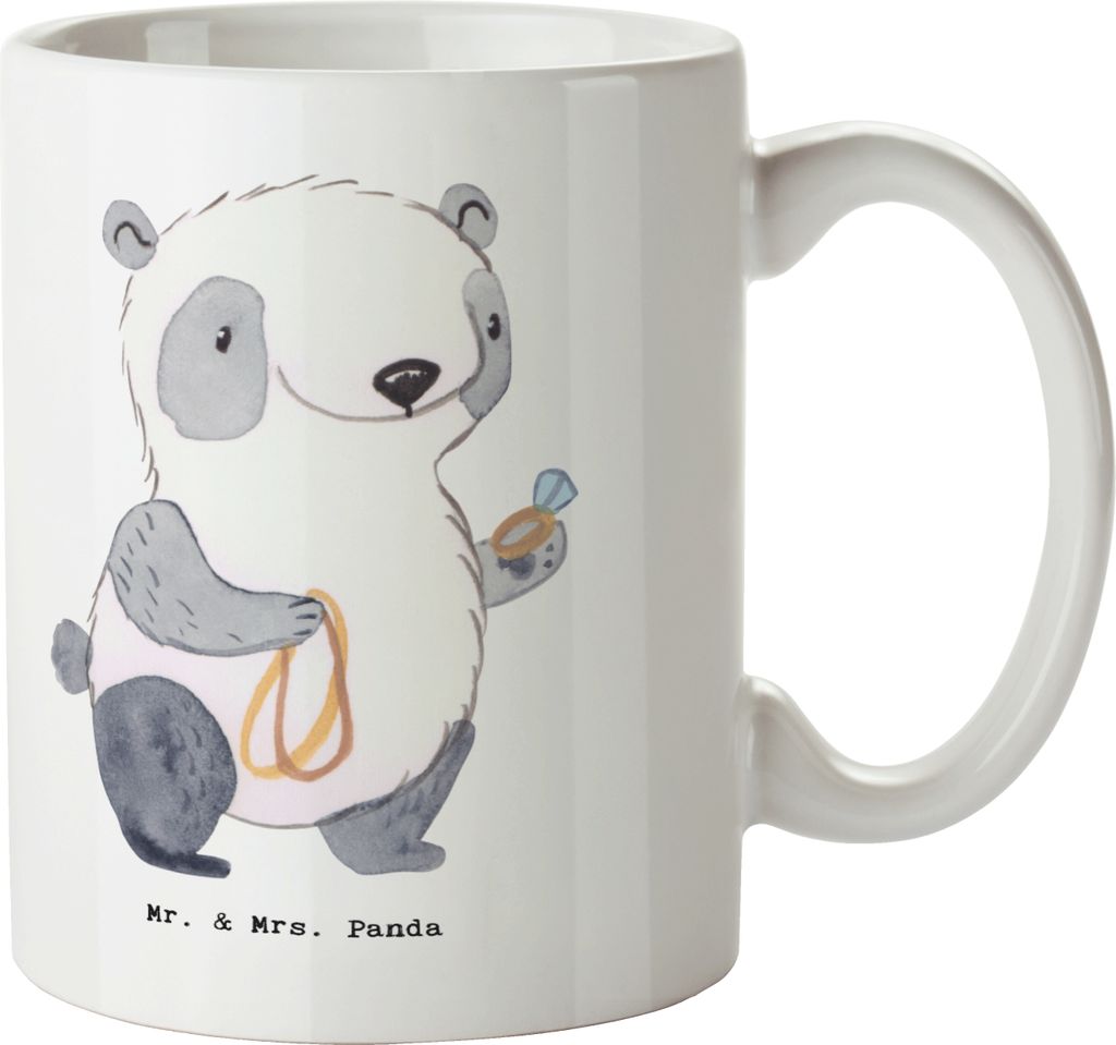 Mr. & Mrs. Panda Kaffeebecher Goldschmied Herz - Weiß - Geschenk, Henkelpott, cappuccinotasse, Bedruckte Tasse, Shopping, Eröffnung, Juwelier, Be...